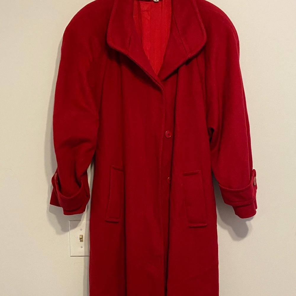 Portrait wool blend Stylish Red Coat, length is 48 inches, heavy in good shape